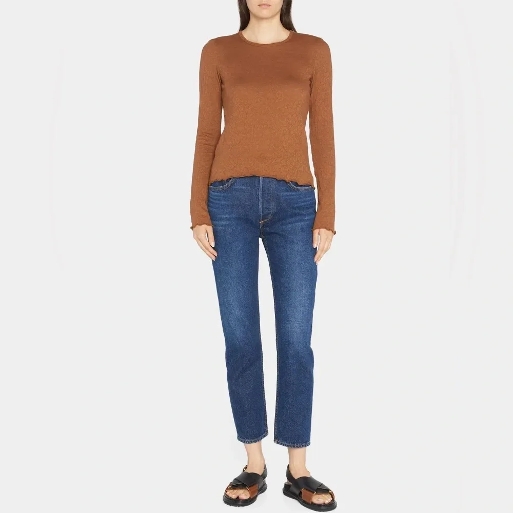 Rag & Bone | Gemma Jacquard Long Sleeve Brown Top - Picture 1 of 7